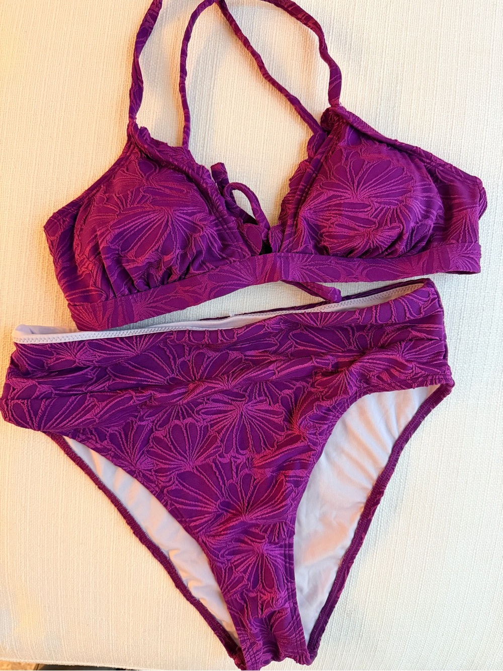 Cupshe Purple Floral Textured Bikini Set